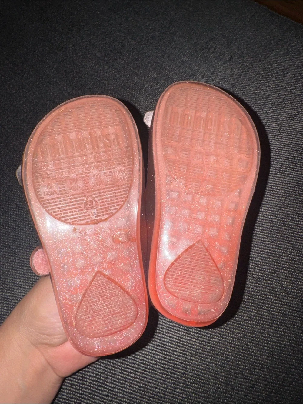 Mini Melissa Glitter Pink Jelly Mary Jane Sandals with Butterfly Embellishments